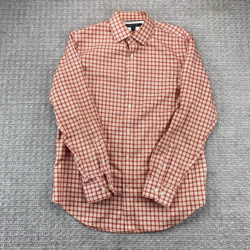 Banana Republic Shirt Men Medium Orange Checkered Button Up Non-Iron Classic Fit